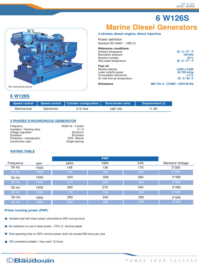 Technical Specifications and Performance Ratings for Marine Diesel