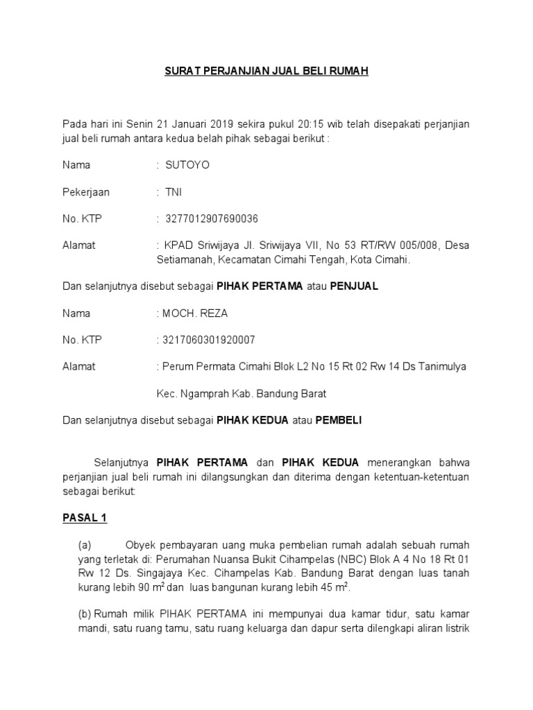 Surat Perjanjian Jual Beli Rumah | PDF