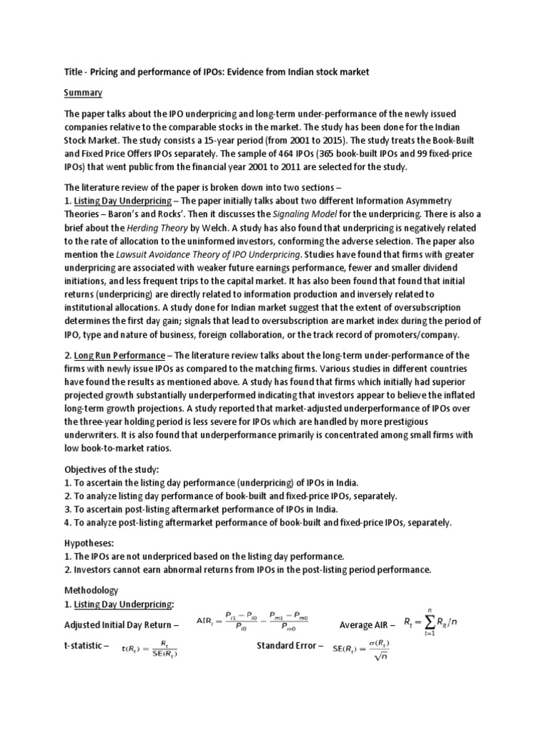 IPO Underpricing and Long-Term Underperformance | PDF | Initial Public ...