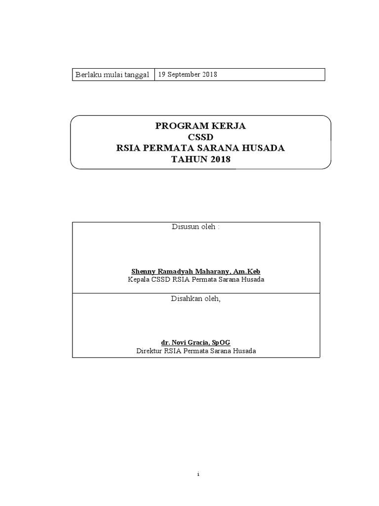 Program Kerja CSSD RSIA 2018 | PDF