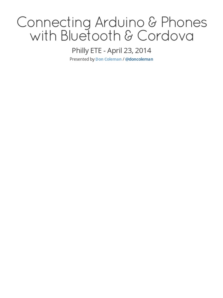 Don Coleman Connecting Arduino Phones With Bluetooth Cordova PDF | PDF ...