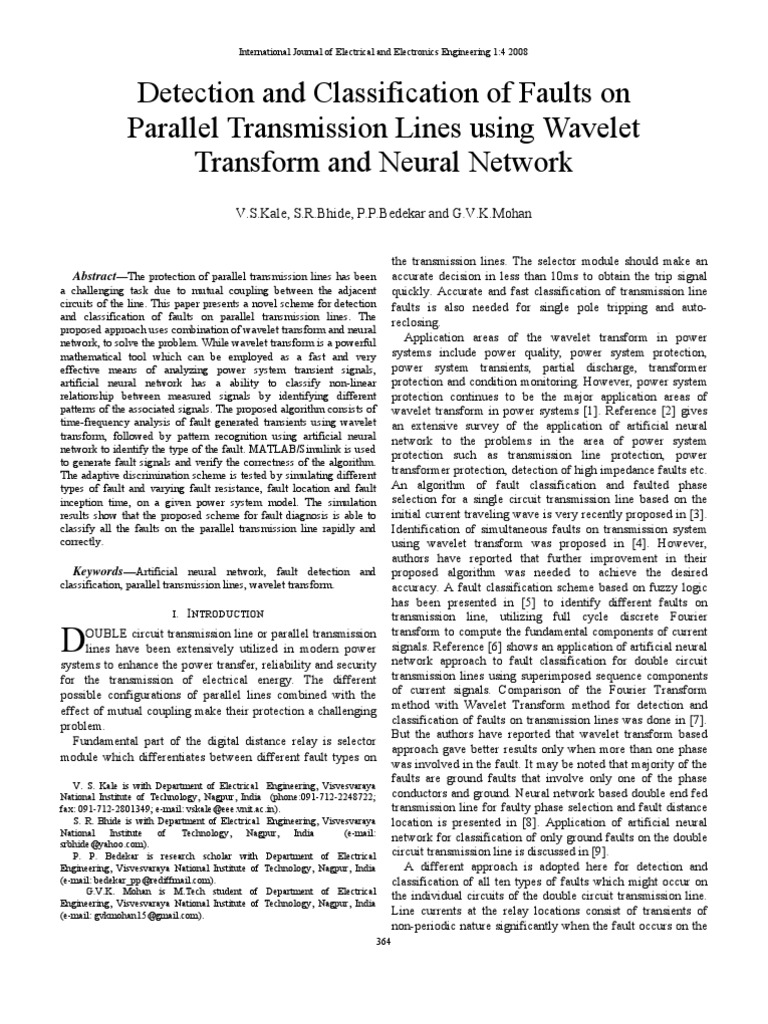 Faults Detection and Classification Artificial Neural Network