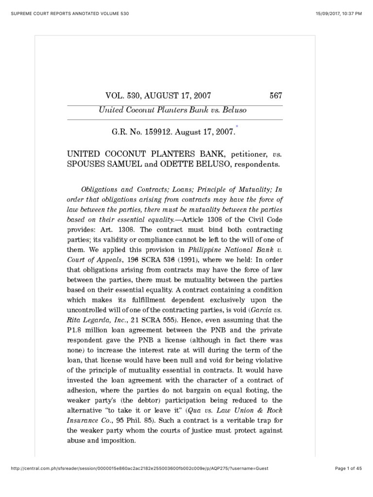 United Coconut Planters Bank V Samuel & Beluso PDF Foreclosure