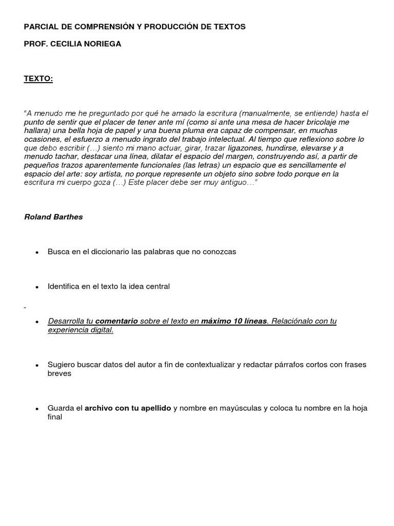 Placer de la escritura manual según Barthes | PDF