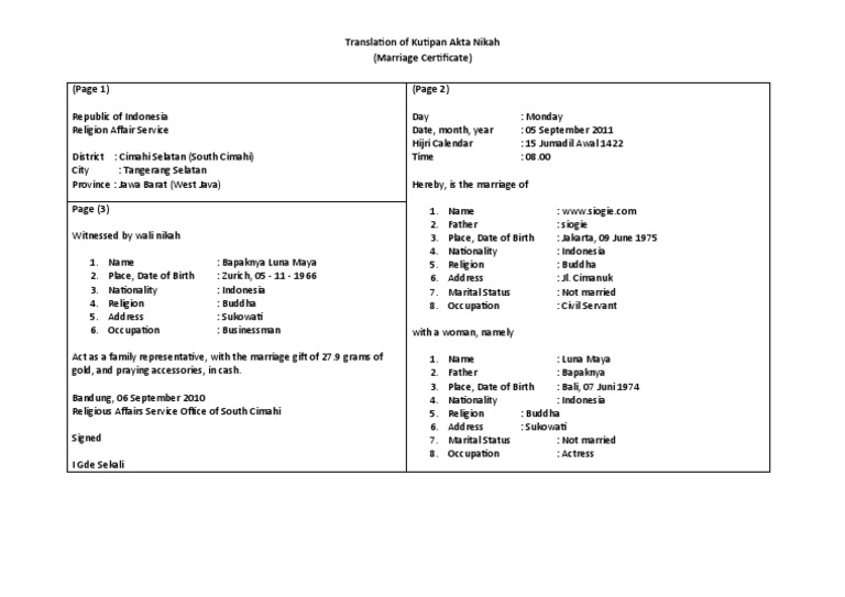 Contoh Terjemahan Bahasa Inggris Akta Nikah Contoh Terjemahan Bahasa Inggris Akta Nikah