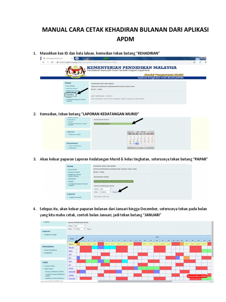 Manual Cara Cetak Kehadiran Bulanan Dari Aplikasi Apdm Pdf