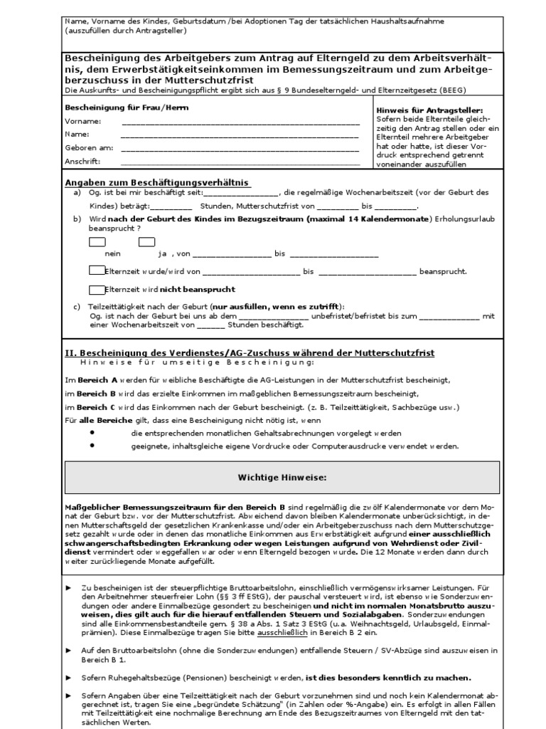 Bescheinigung Arbeitgeber
