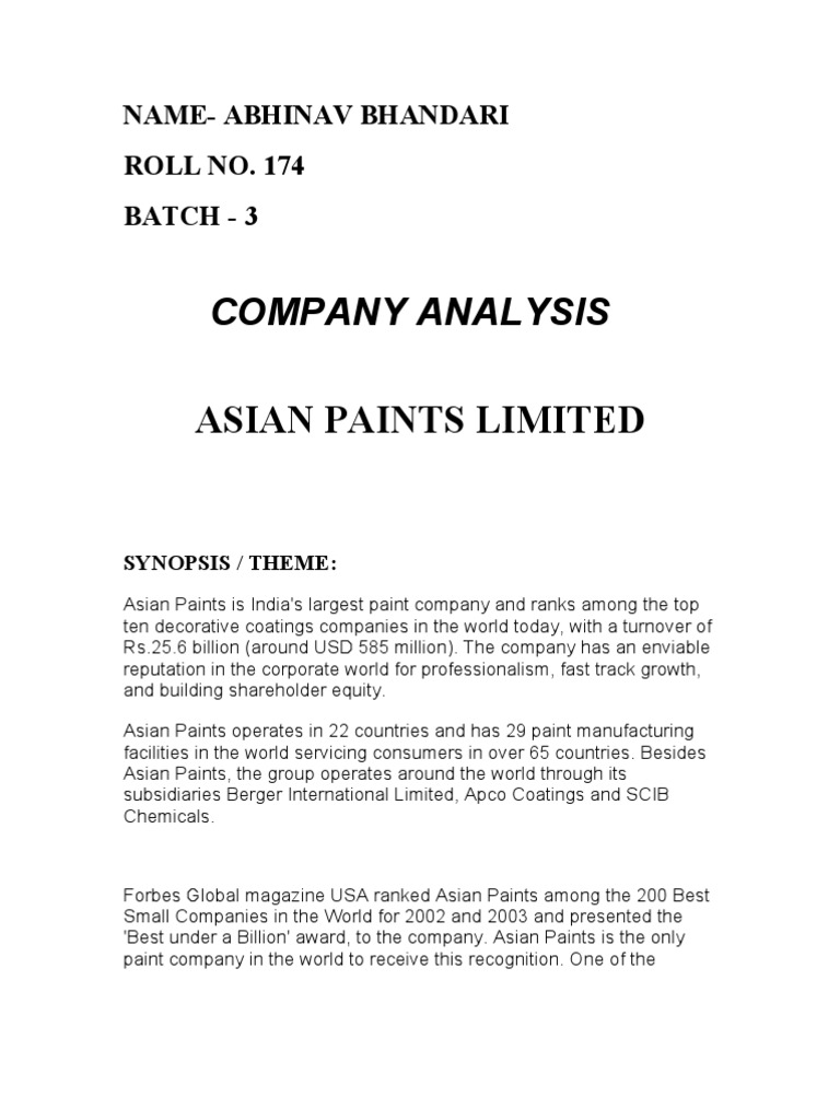 Asian Paints Limited Company Analysis | PDF | Supply Chain | Mergers ...