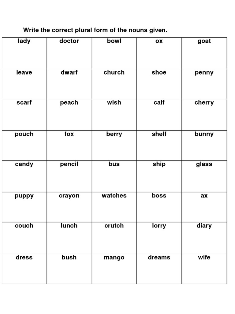 Year 5 Unit 1 Grammar Plural Nouns Exercise | PDF | Syntax | Syntactic ...