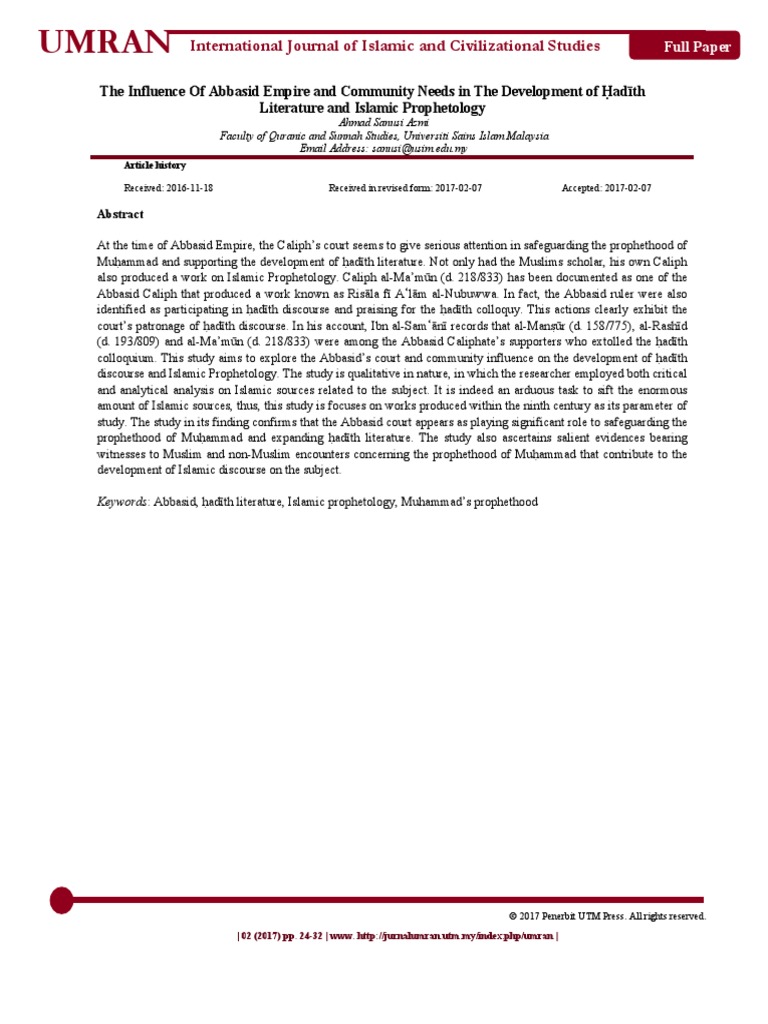 The Influence of Abbasid Empire and Community Needs in The Development ...