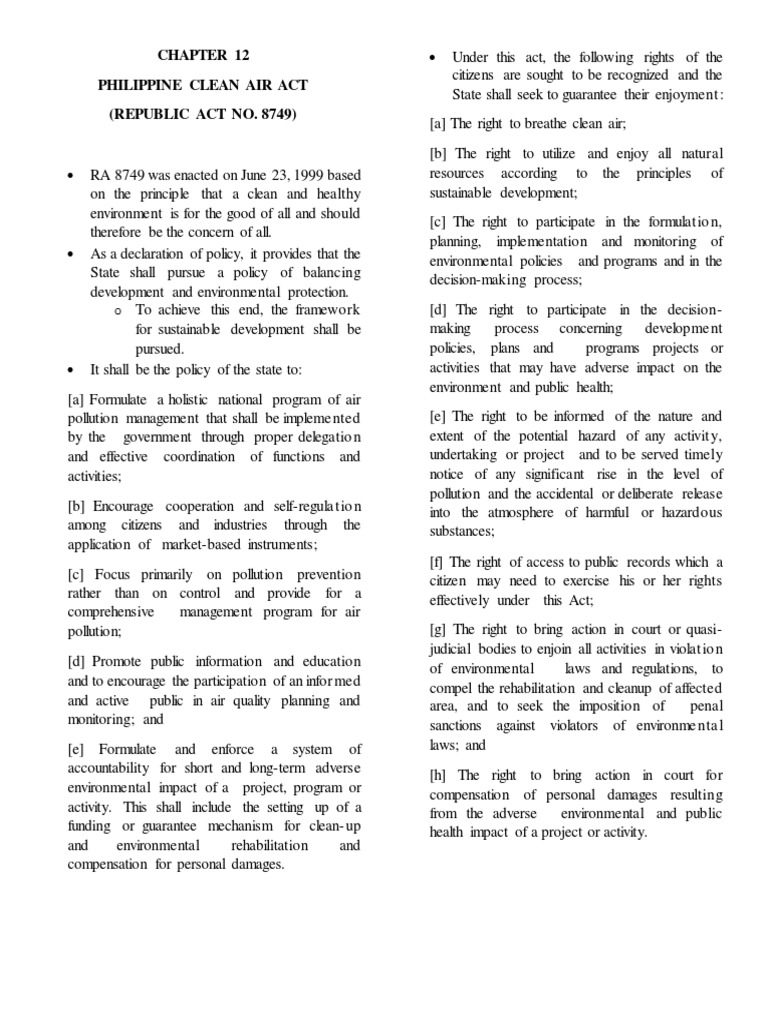 Philippine Clean Air Act Overview | PDF | Air Pollution | Ozone Depletion