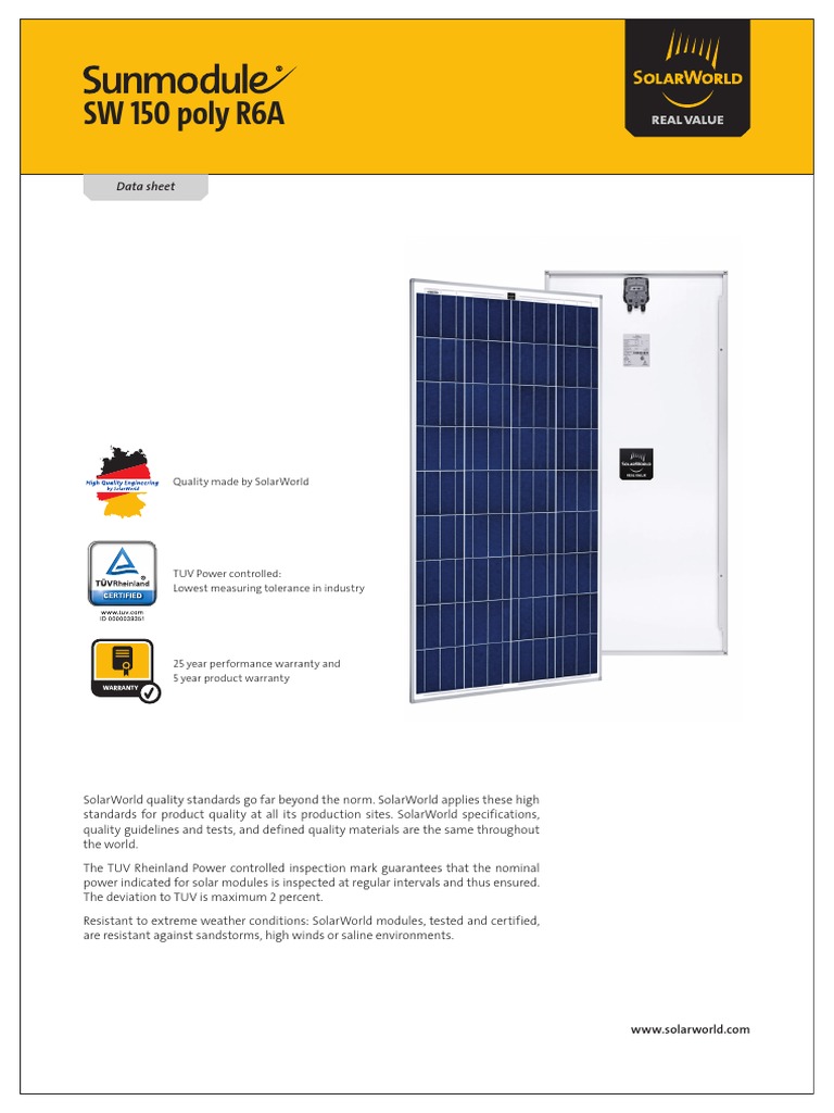 SolarWorld SW 150W Panel Specifications | PDF | Electromagnetism ...