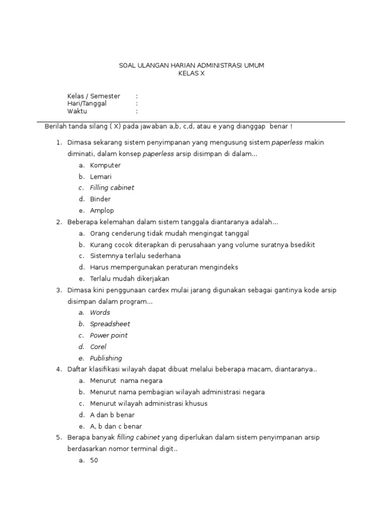 Soal Dan Jawaban Kearsipan Kelas 10 Semester 1 Ilmusosial Id