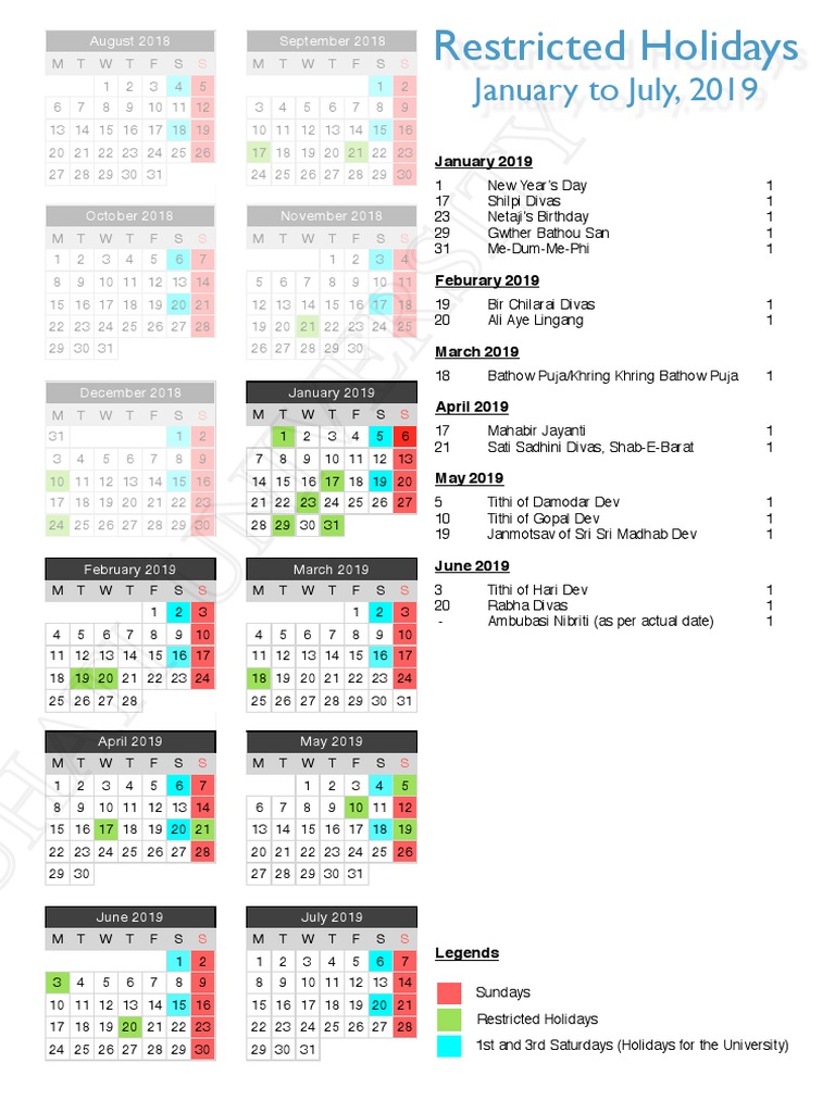 Holiday List 2019 Gauhati University