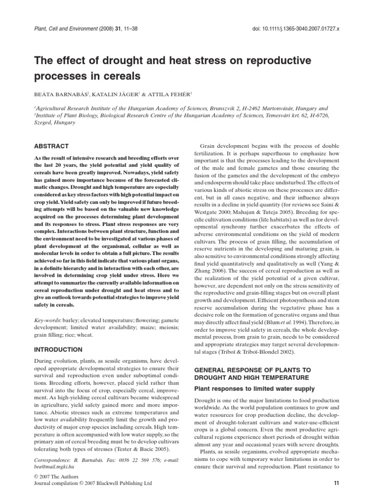 The Effect of Drought and Heat Stress On Reproductive Processes in ...