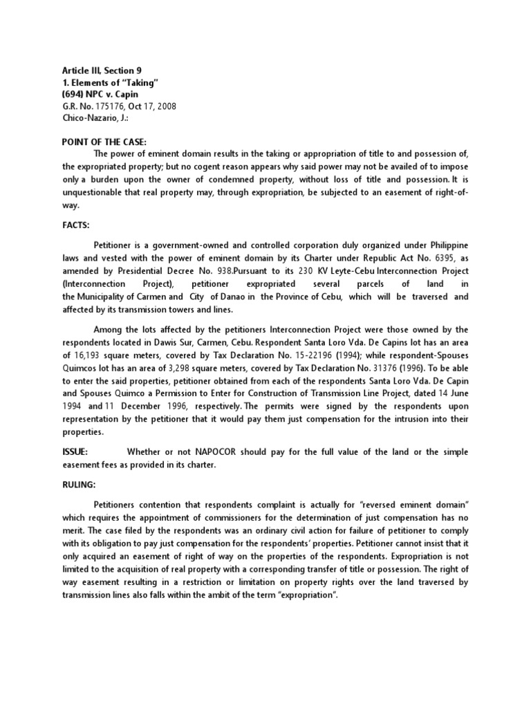 Facts article iii section 9 1 elements of taking 694 npc v