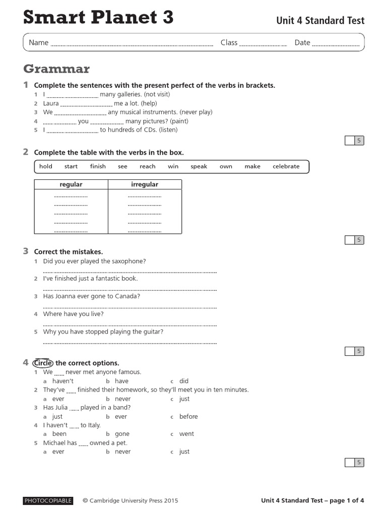 Unit 4 Standard Test Without Answers  Leisure  Entertainment (General)