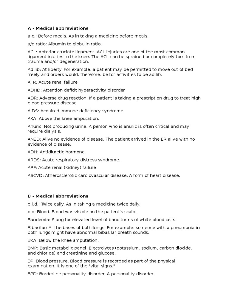 Common Medical Abbreviations PDF Inflammatory Bowel Disease Cancer