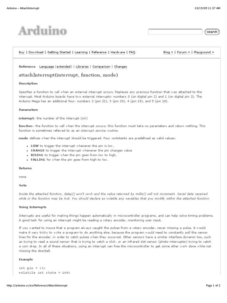 Arduino: Attachinterrupt (Interrupt, Function, Mode) | PDF | Subroutine ...