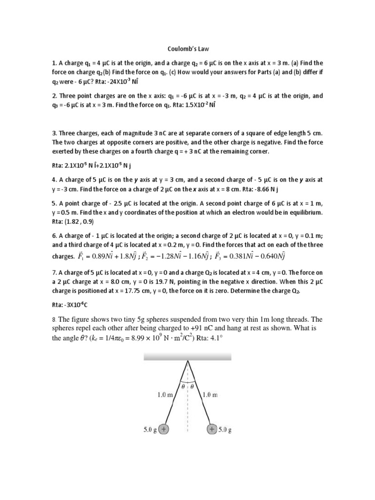 Exercises Coulmbs Law Pdf