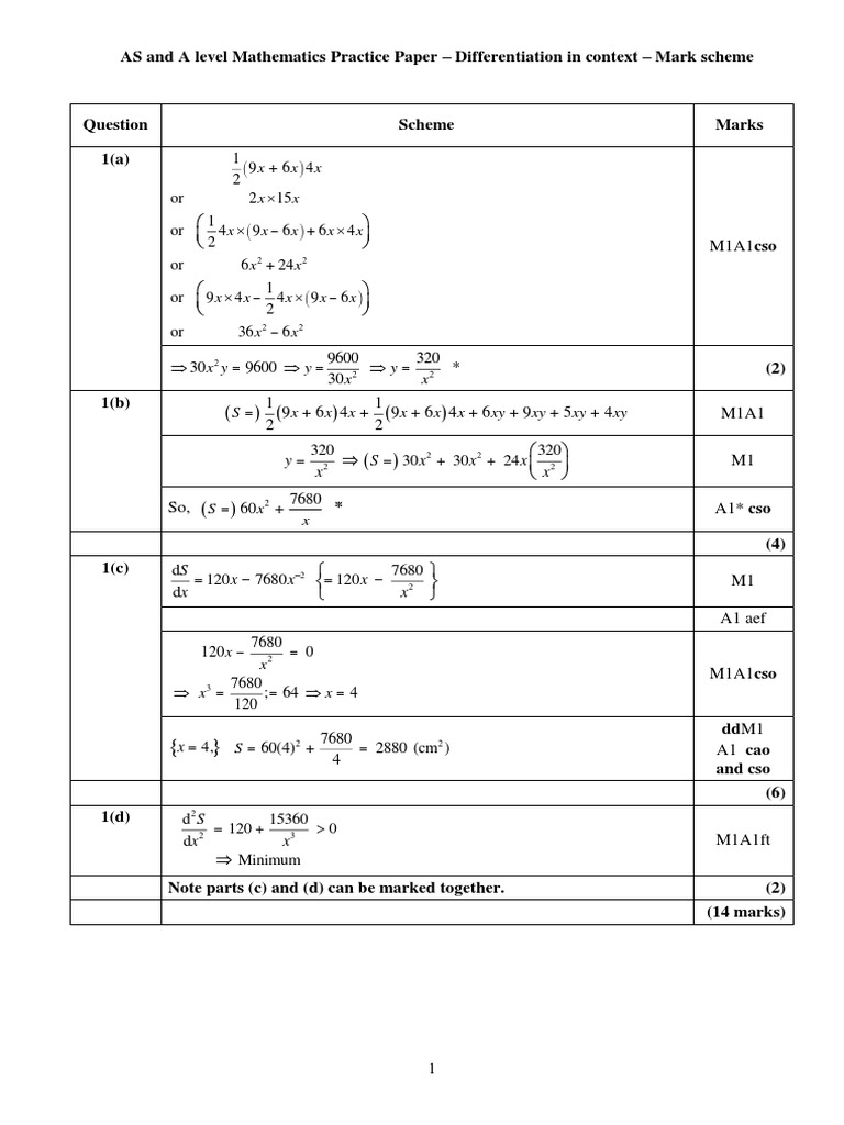 A Level Maths Differentiation Mark Scheme | PDF | Exponential Function ...