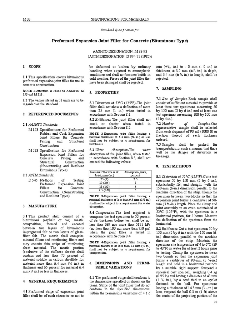 Preformed Expansion Joint Filler For Concrete (Bituminous Type) PDF