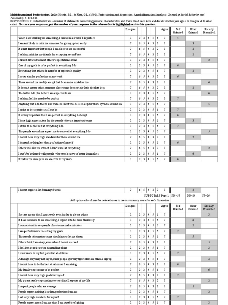 Multidimensional Perfectionism Scale Guide | PDF | Perfectionism ...