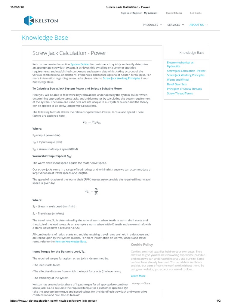 Screw Jack Calculation Power PDF Torque Watt