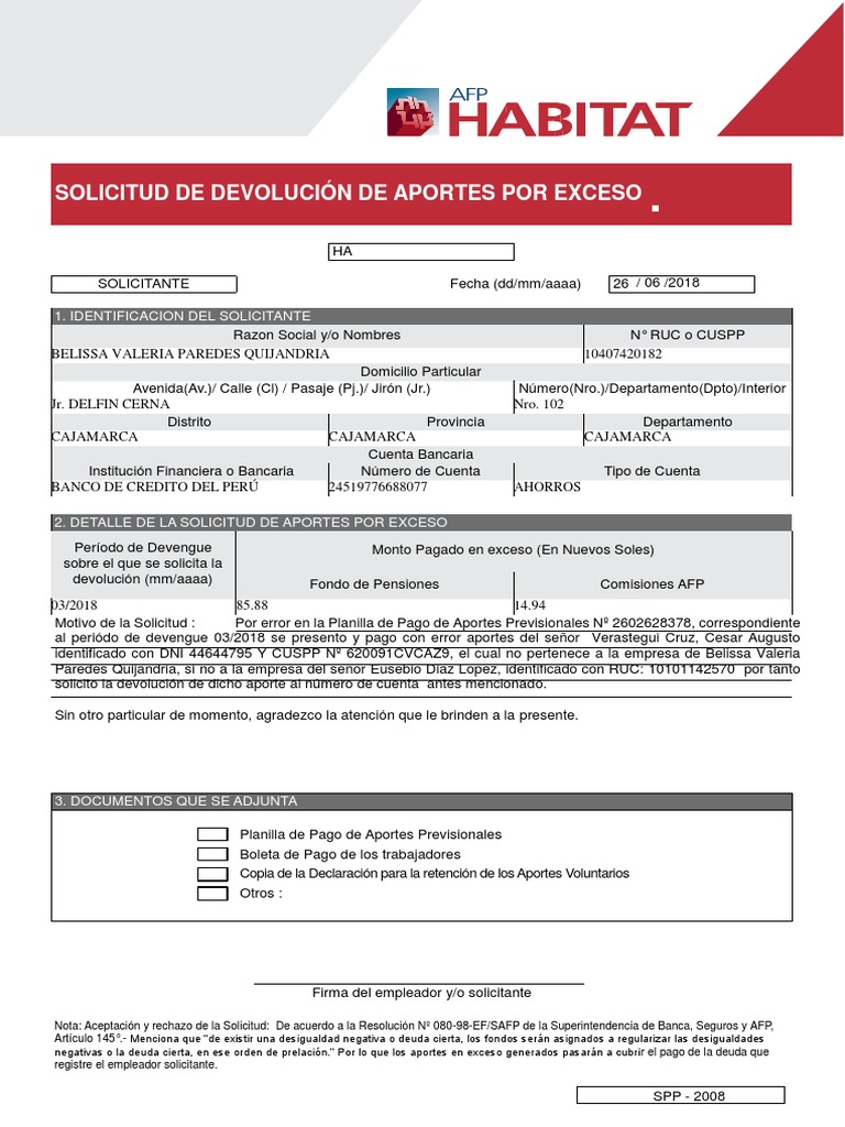 Solicitud Devolucion de Afp PDF Bancos Servicios financieros