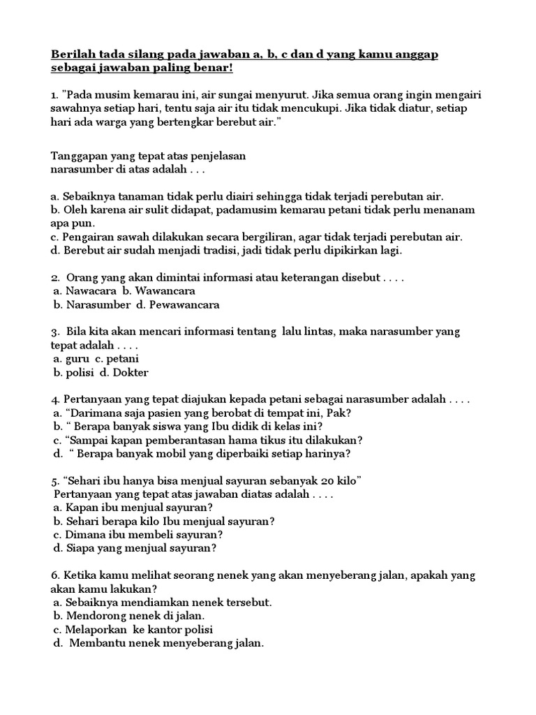 Soal Bahasa Indonesia Kelas 5 Bab Wawancara
