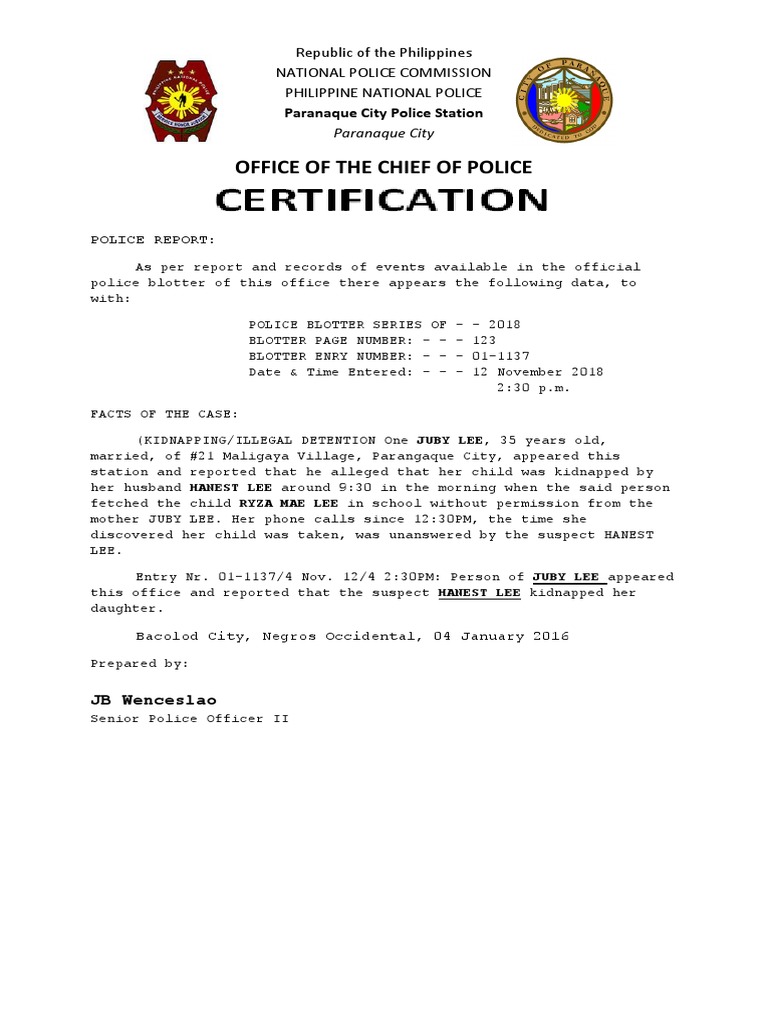 Blotter Incident Report PDF