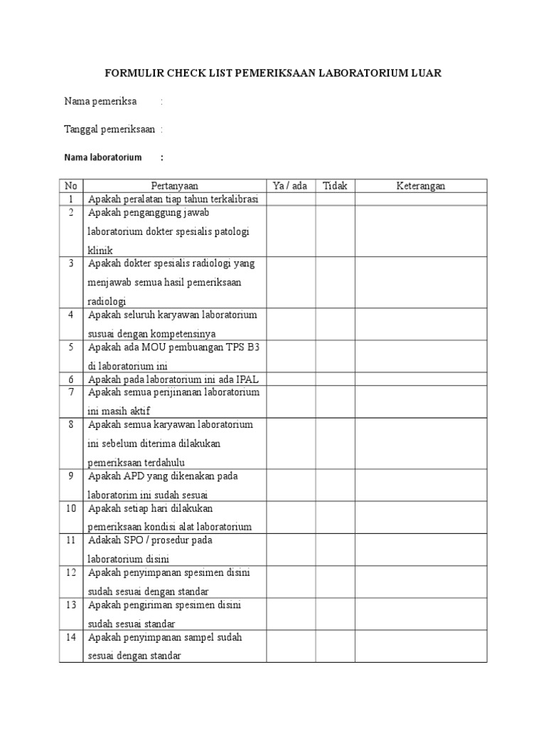 Formulir Pemeriksaan Laboratorium Luar | PDF | Sains & Matematika