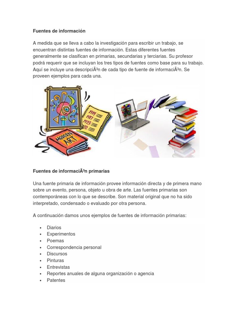 Clasificación y ejemplos de fuentes de información primarias ...