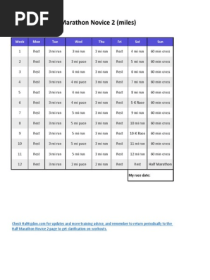 Novice 2 Half Marathon Printable