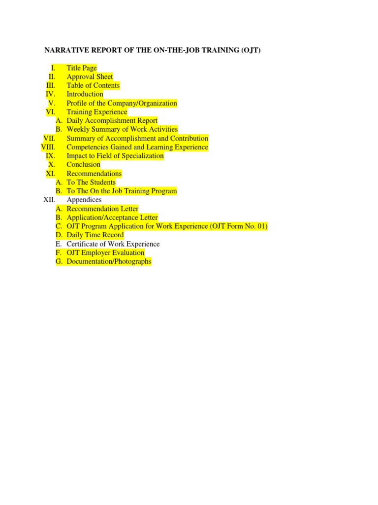 OJT Narrative Report Template | PDF | Bachelor's Degree | Behavior ...