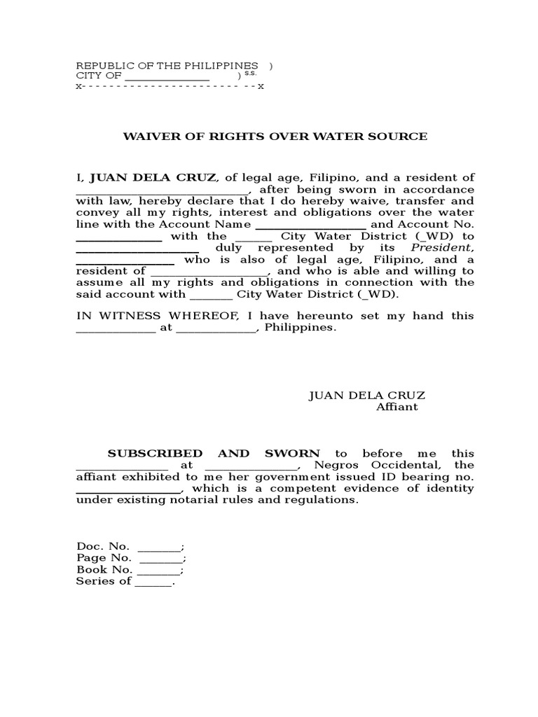 Waiver of Rights Over Water Source | PDF