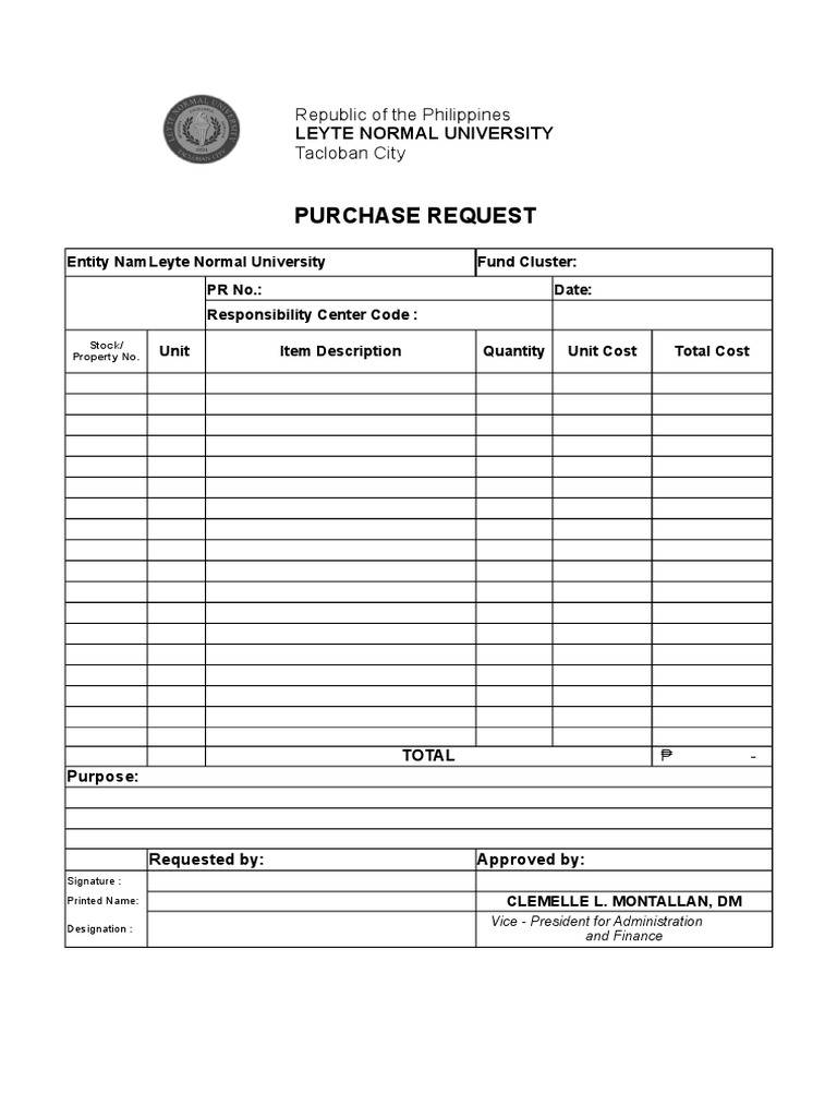 Purchase request leyte normal university pdf
