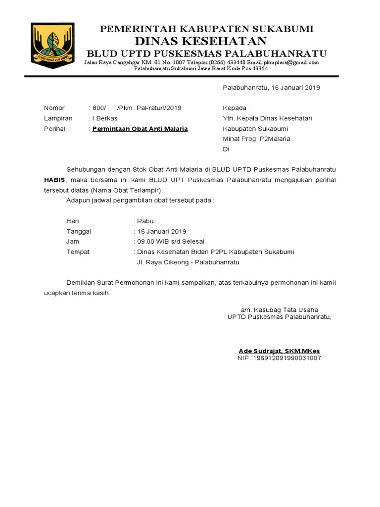Surat Permintaan Obat Malaria | PDF