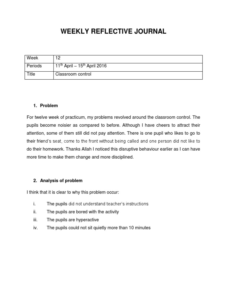 Weekly Reflective Journal: 1. Problem | PDF | Self-Improvement