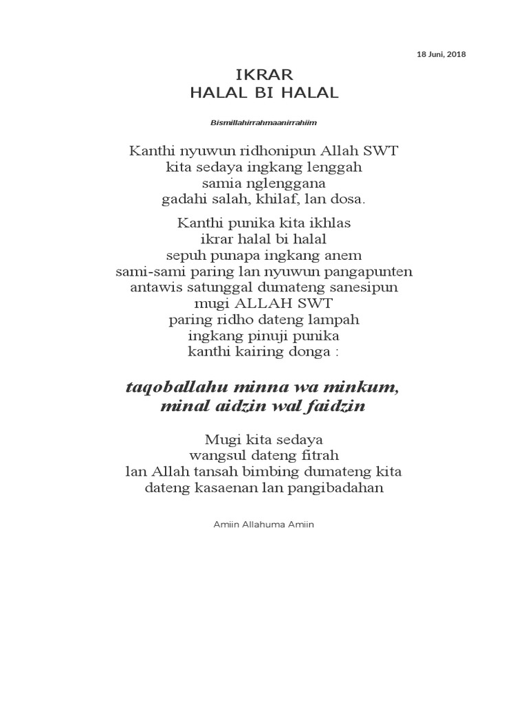 Ikrar Halal Bihalal Bahasa Indonesia