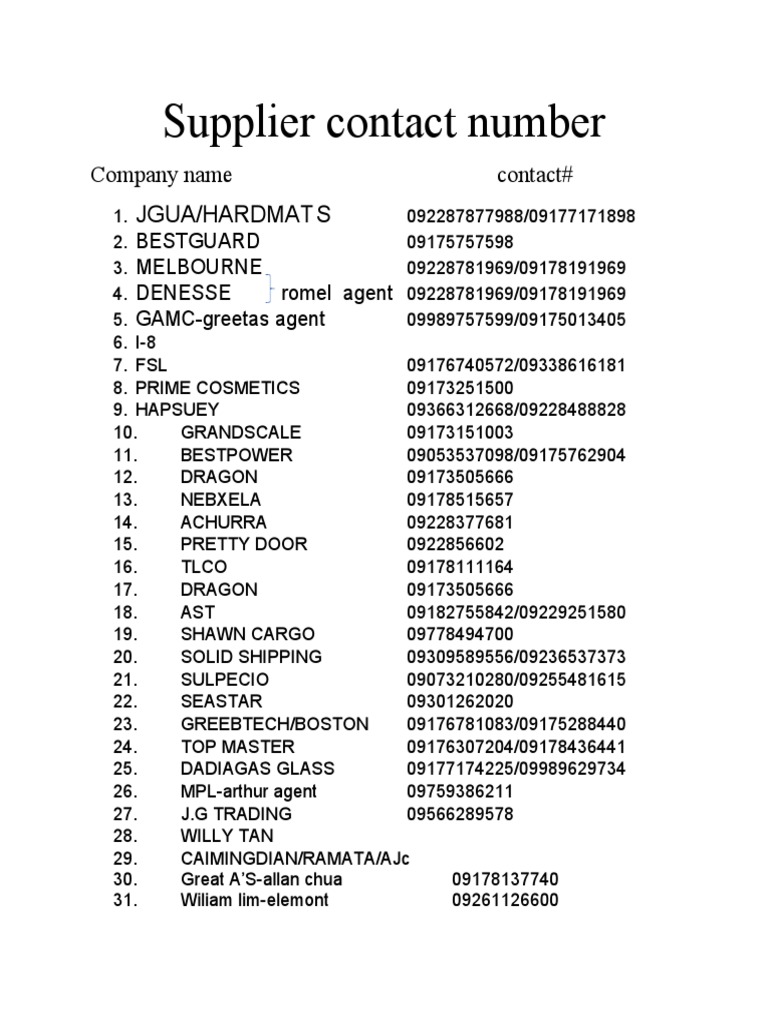 Supplier Contact Number | PDF