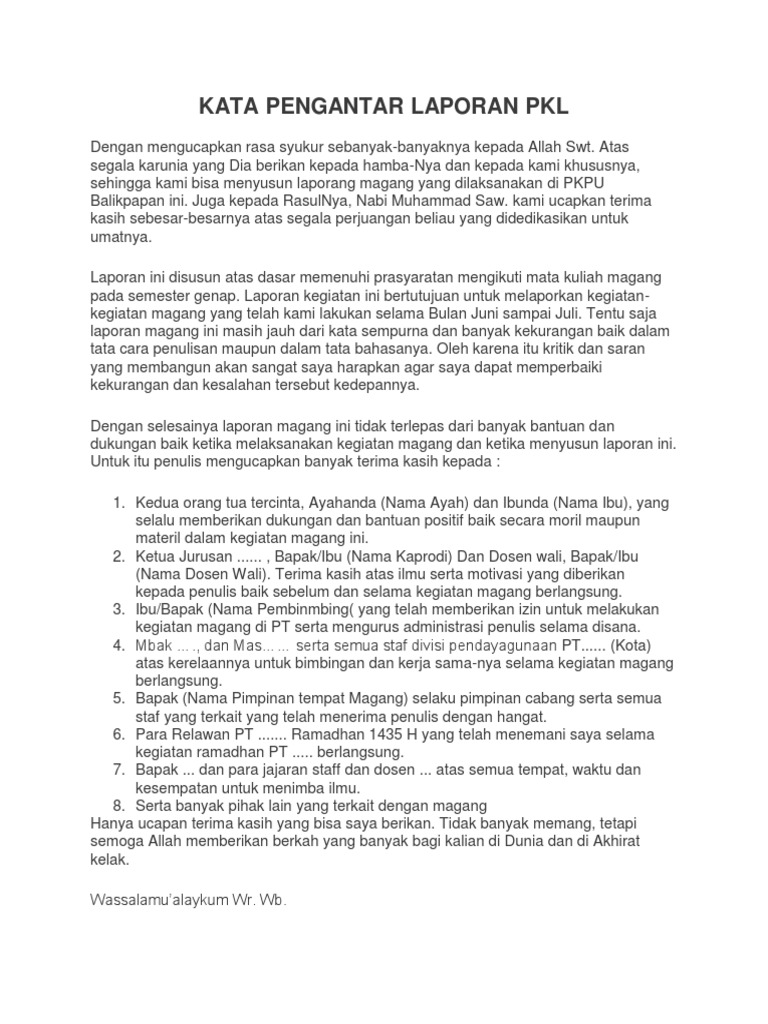 Kata Pengantar Laporan Pkl