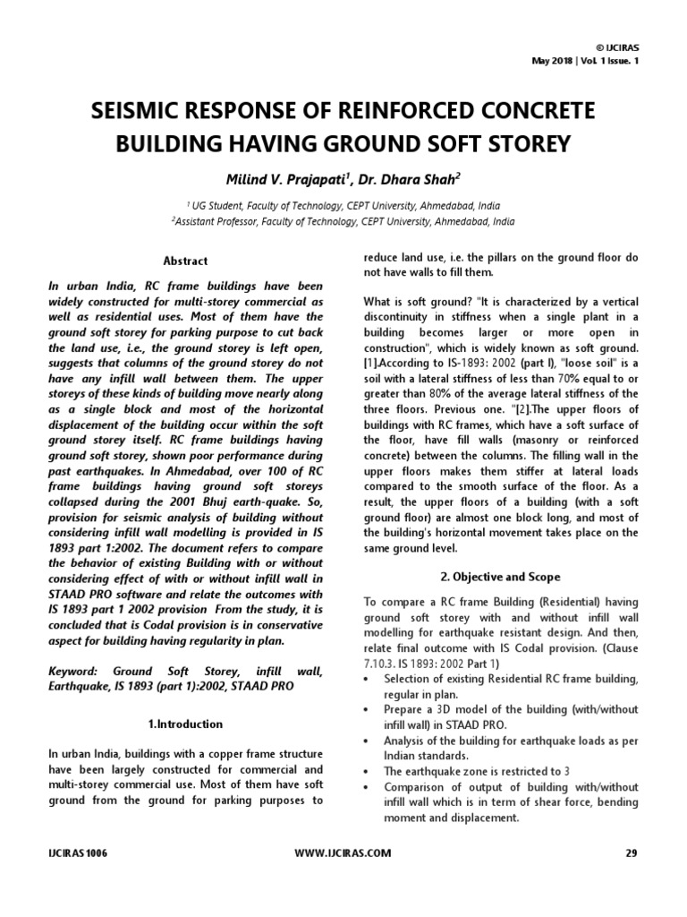 Seismic Response of Reinforced Concrete Building Having Ground Soft ...