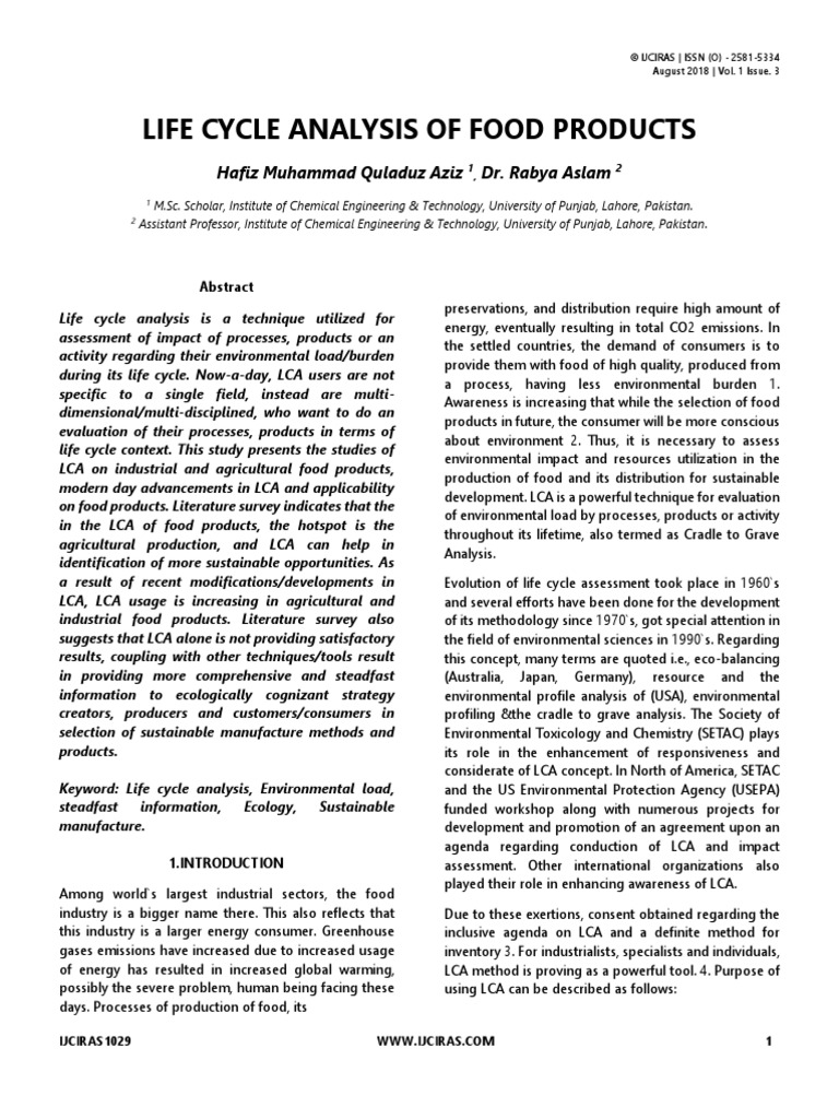 Food Products Life Cycle Analysis | PDF | Life Cycle Assessment ...