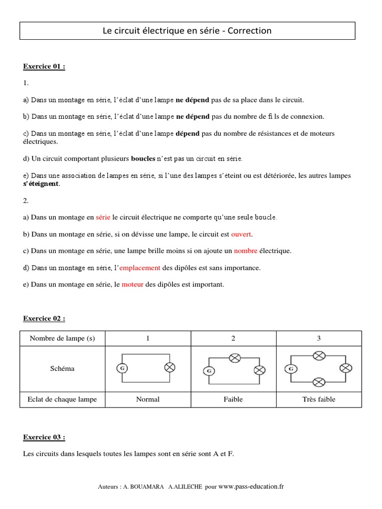 Exercice Corrigé Circuit En Série Et En Dérivation 5eme Pdf Correction Le Circuit Électrique en Série | PDF | Électrotechnique |  Électromagnétisme