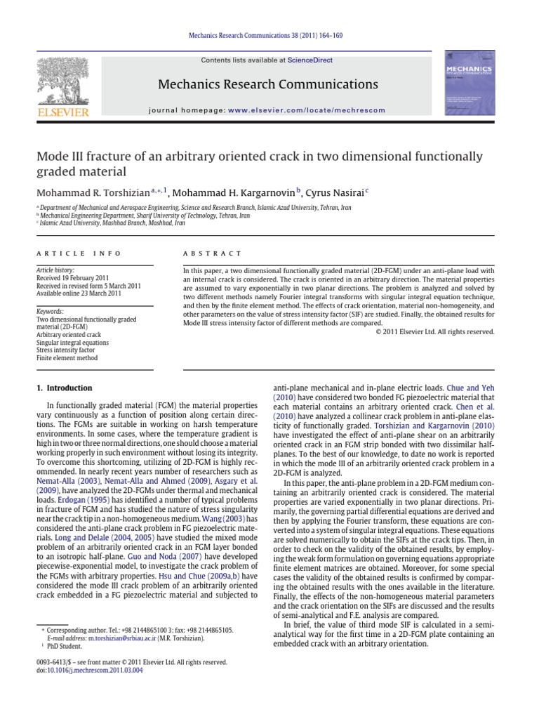 Mode III Fracture of An Arbitrary Oriented Crack in Two Dimensional ...