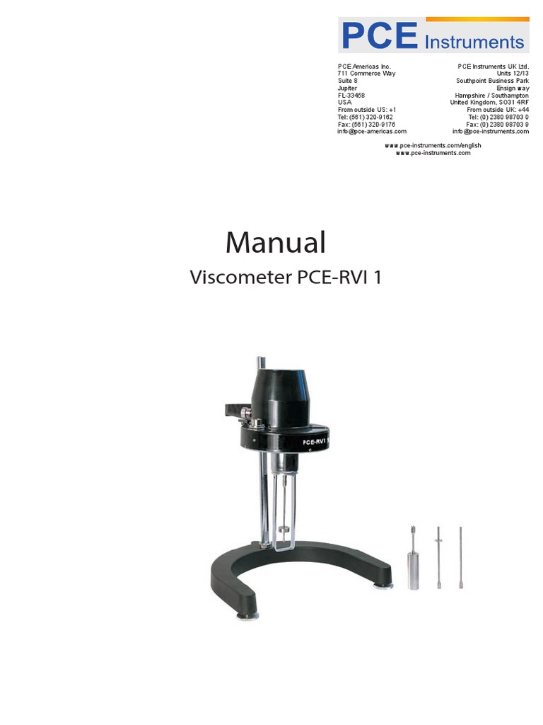 Manual: Viscometer PCE-RVI 1 | PDF | Viscosity | Torque
