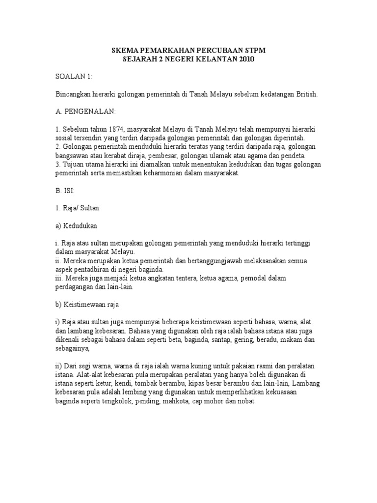 Skema Pemarkahan Percubaan STPM Sejarah 2kelantan 2010  PDF