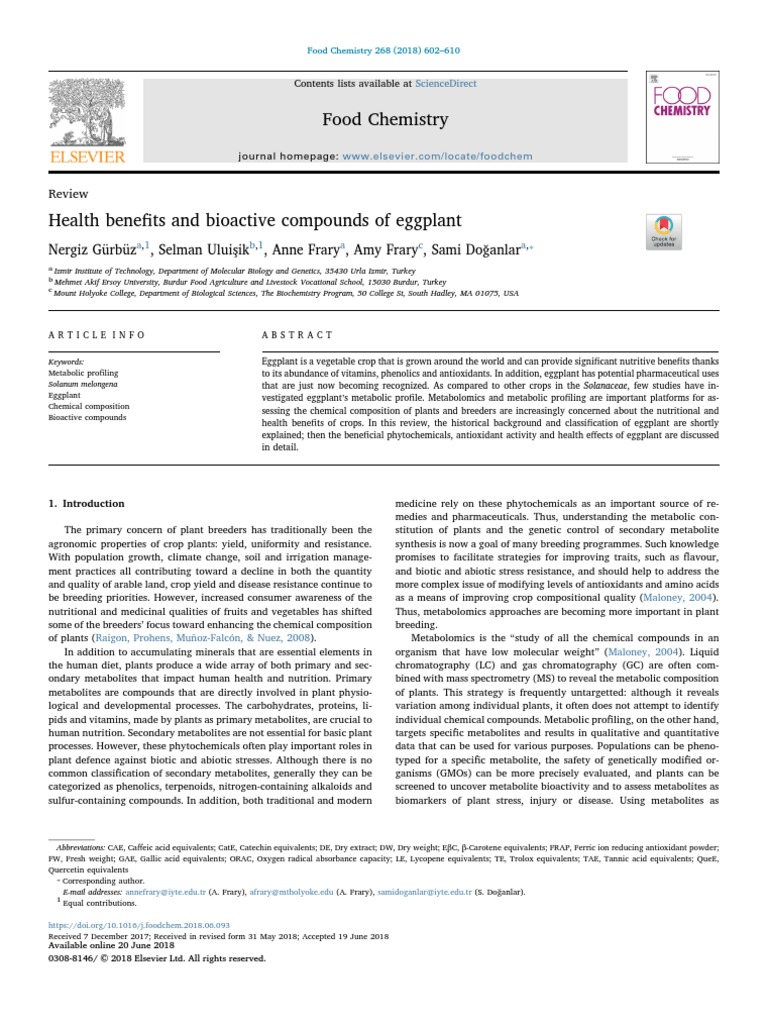 Health Benefits and Bioactive Compounds of Eggplant | PDF | Polyphenol ...
