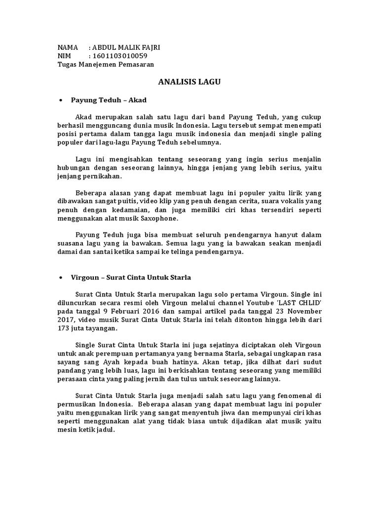 Analisis Pemasaran Lagu